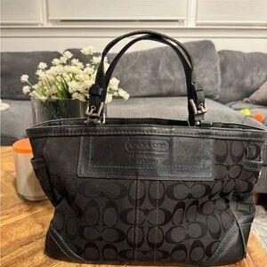 Coach Black Monogrammed Tote with Leather Accents